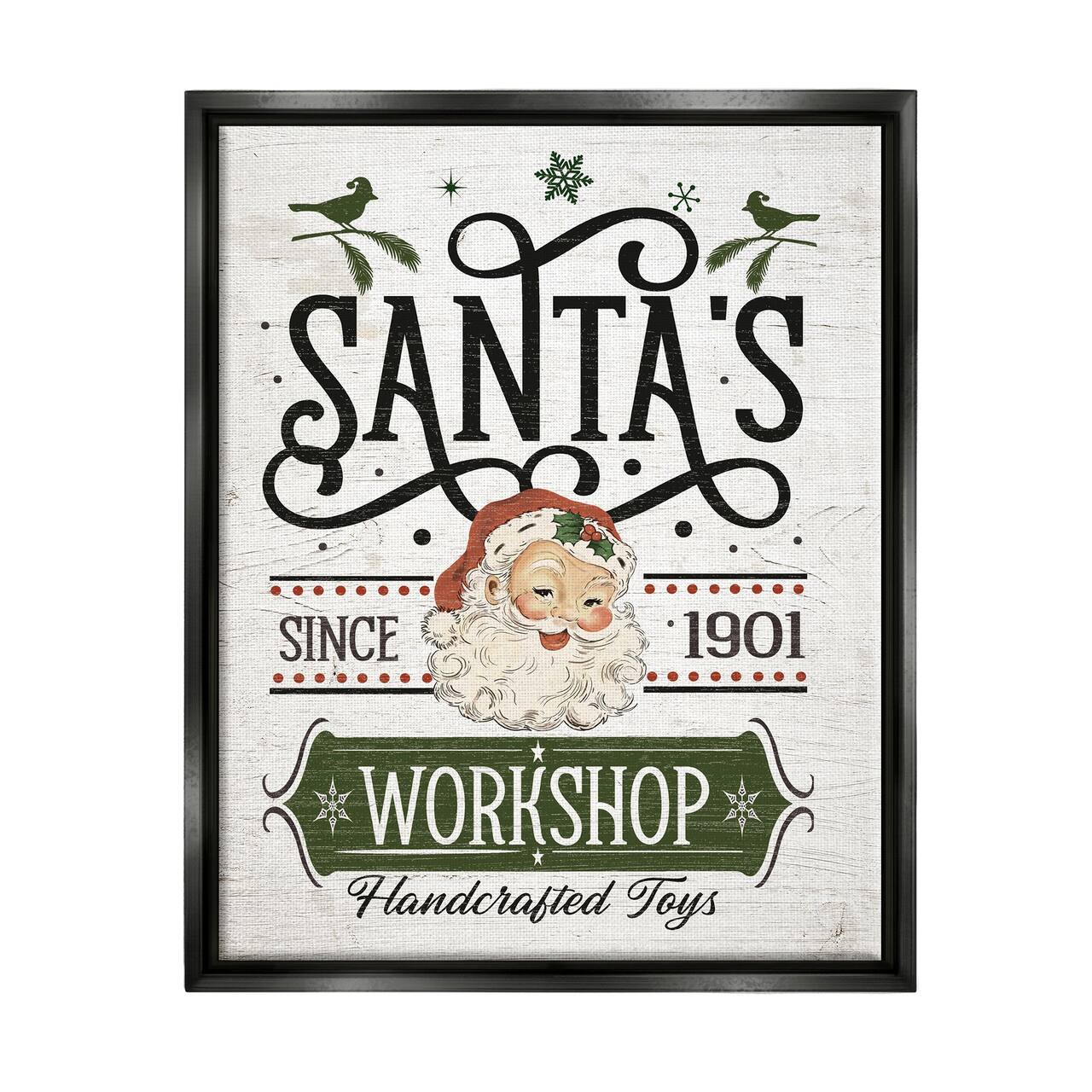 Stupell Industries Santa's Workshop Toys Vintage Signage Framed Floater Canvas Wall Art